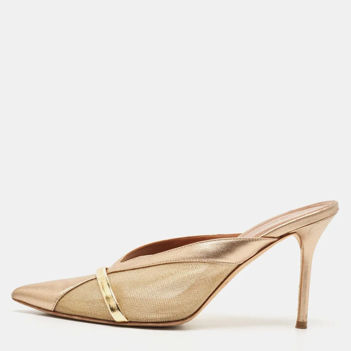 Malone Souliers Metallic Gold/Bronze Mesh and Leather Bobbi Mules Size 38