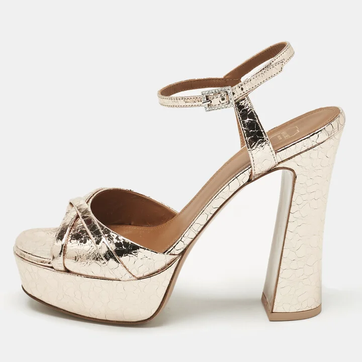 Malone Souliers Metallic Leather Platform Ankle Strap Sandals Size 38.5