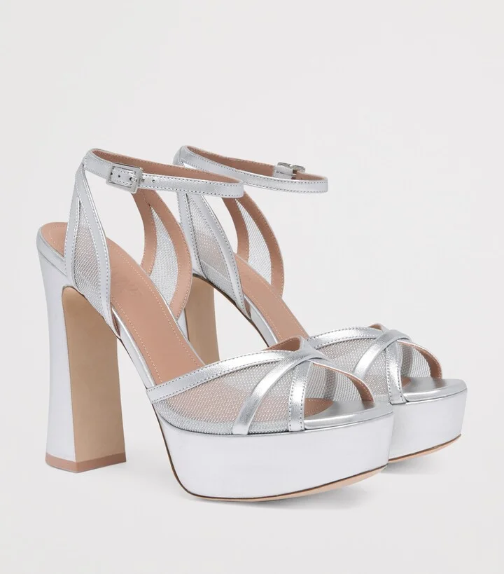 Malone Souliers Metallic Mesh Sylvie Platform Sandals 125 - Image 3