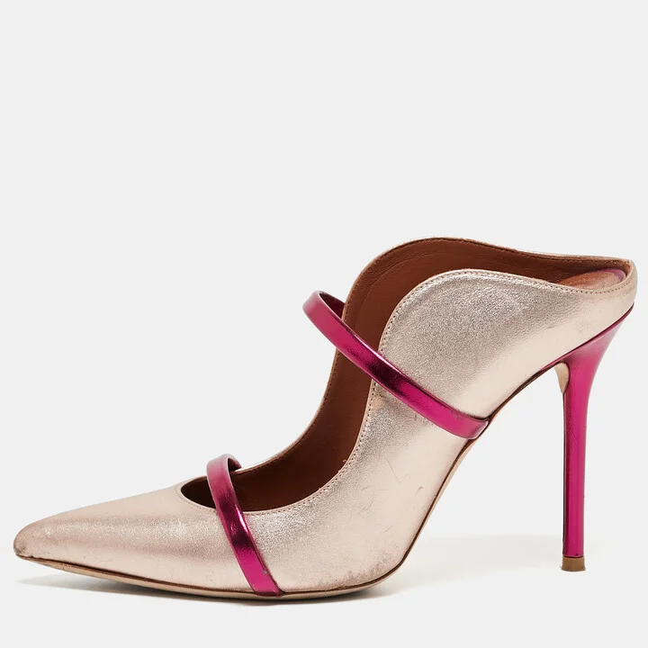 Malone Souliers Metallic Pink Leather Maureen Mules Size 37