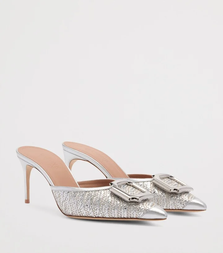 Malone Souliers Metallic Raffia Mona Heeled Mules 70 - Image 3