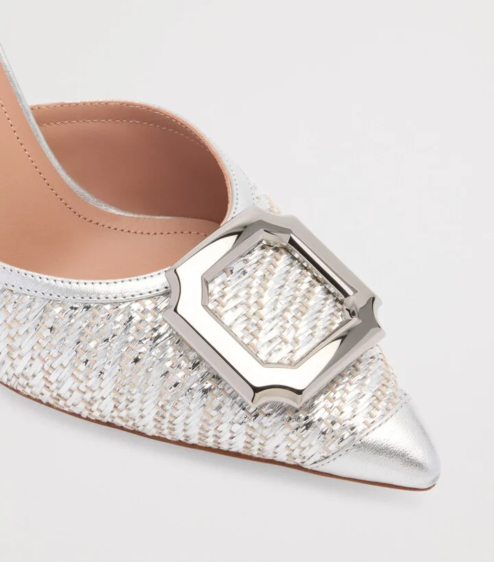 Malone Souliers Metallic Raffia Mona Heeled Mules 70 - Image 5