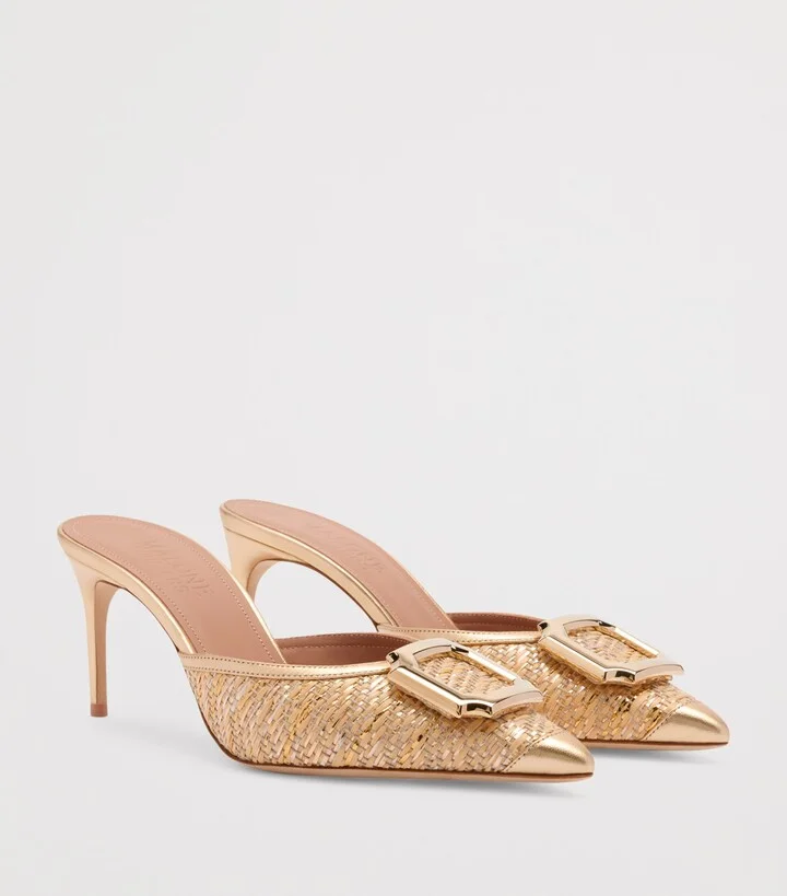 Malone Souliers Metallic Raffia Mona Heeled Mules 70 - Image 3