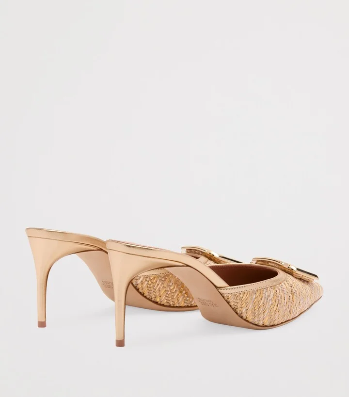 Malone Souliers Metallic Raffia Mona Heeled Mules 70 - Image 4