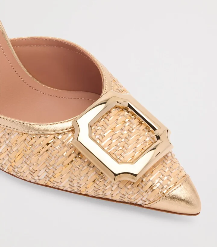 Malone Souliers Metallic Raffia Mona Heeled Mules 70 - Image 5