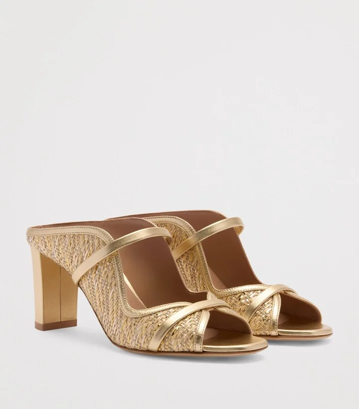 Malone Souliers Metallic Raffia Norah Heeled Sandals 70 - Image 3