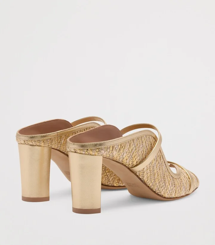 Malone Souliers Metallic Raffia Norah Heeled Sandals 70 - Image 4