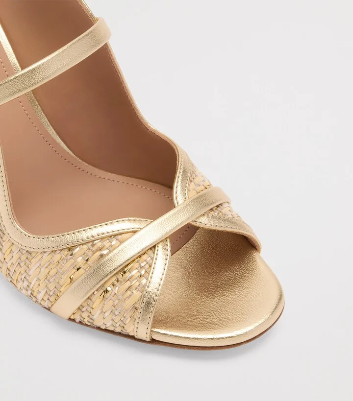 Malone Souliers Metallic Raffia Norah Heeled Sandals 70 - Image 5