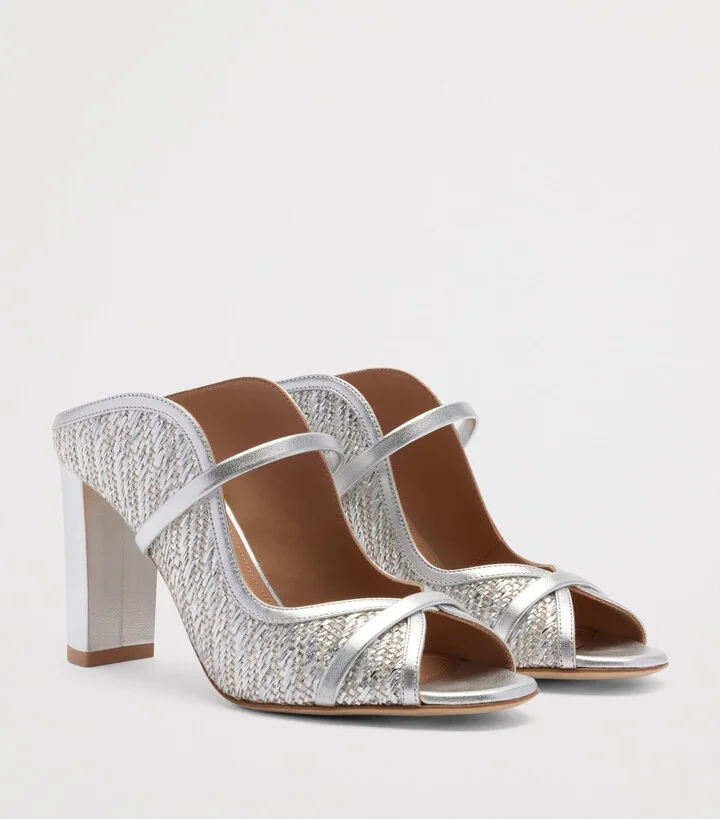Malone Souliers Metallic Raffia Norah Heeled Sandals 85 - Image 3