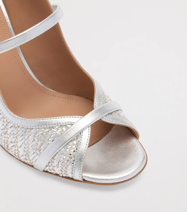 Malone Souliers Metallic Raffia Norah Heeled Sandals 85 - Image 5