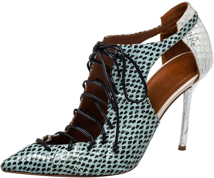 Malone Souliers Multicolor Python Montana Pointed Toe Lace Up Booties Size 37