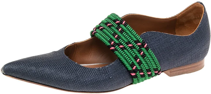 Malone Souliers Navy Blue/Green Canvas and Fabric Martina Luwolt Ballet Flats Size 36