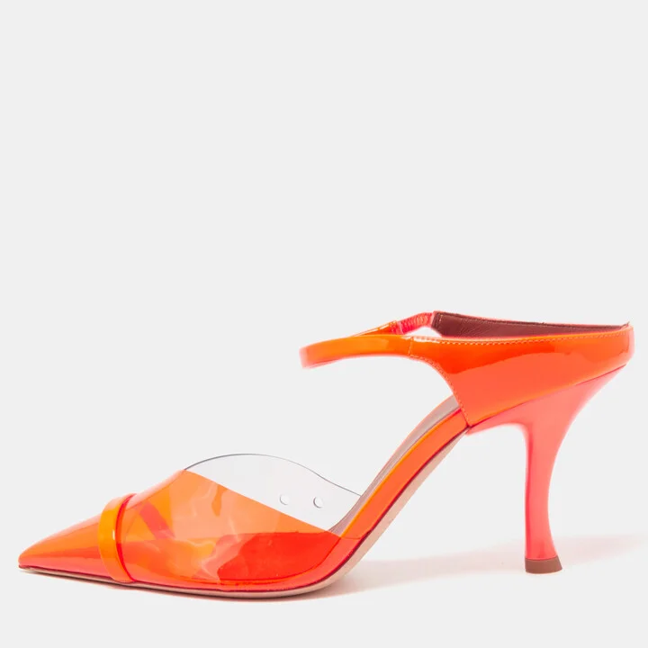 Malone Souliers Neon Orange PVC and Patent Leather Iona Mules Size 39.5