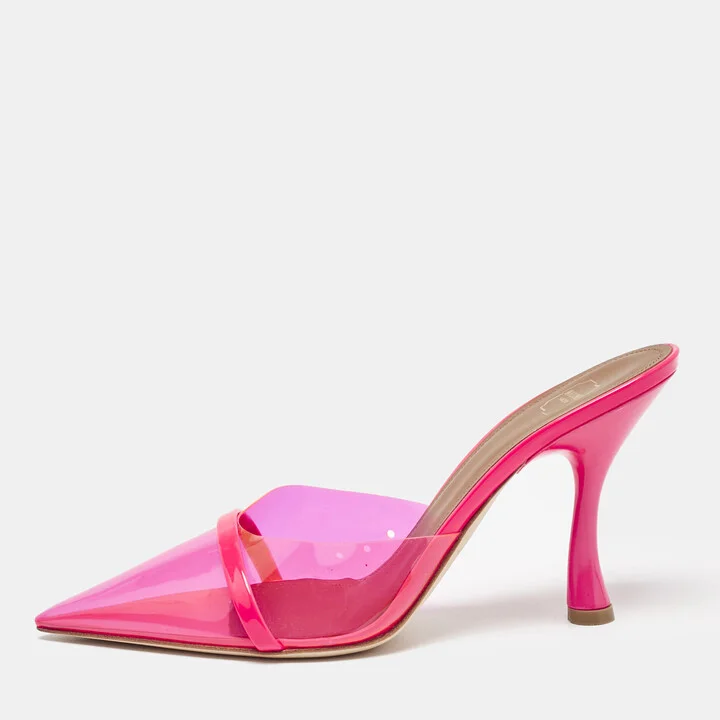Malone Souliers Neon Pink Patent Leather and PVC Joella Heel Mules Size 37.5