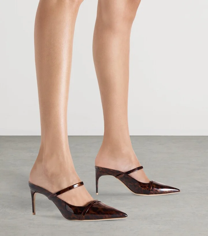 Malone Souliers Patent Leather Leopard Aurora Heeled Mules 70 - Image 2
