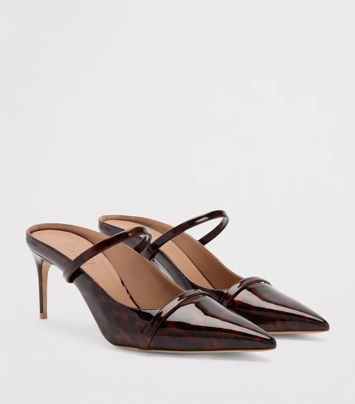 Malone Souliers Patent Leather Leopard Aurora Heeled Mules 70 - Image 3