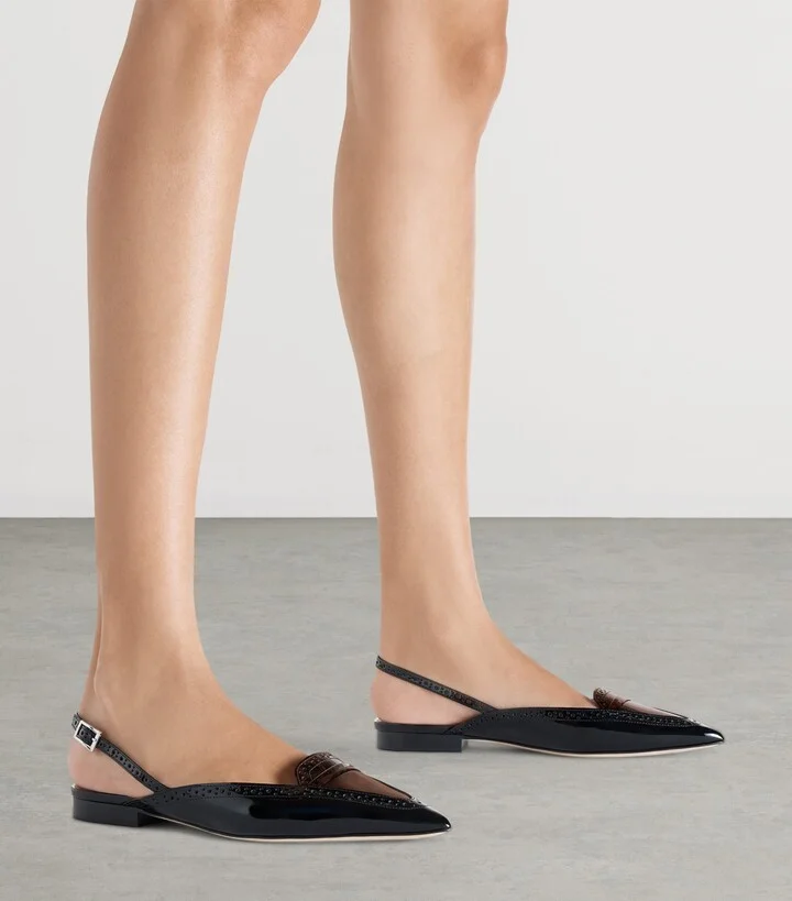 Malone Souliers Patent Leather Leopard Print Laurie Slingback Flats - Image 2