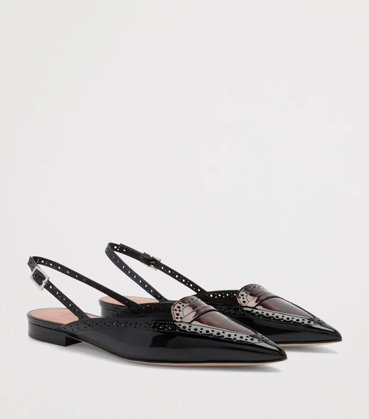 Malone Souliers Patent Leather Leopard Print Laurie Slingback Flats - Image 3