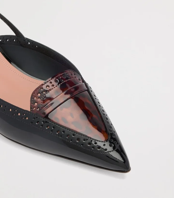 Malone Souliers Patent Leather Leopard Print Laurie Slingback Flats - Image 5
