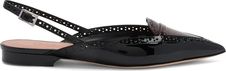 Malone Souliers Patent Leather Leopard Print Laurie Slingback Flats