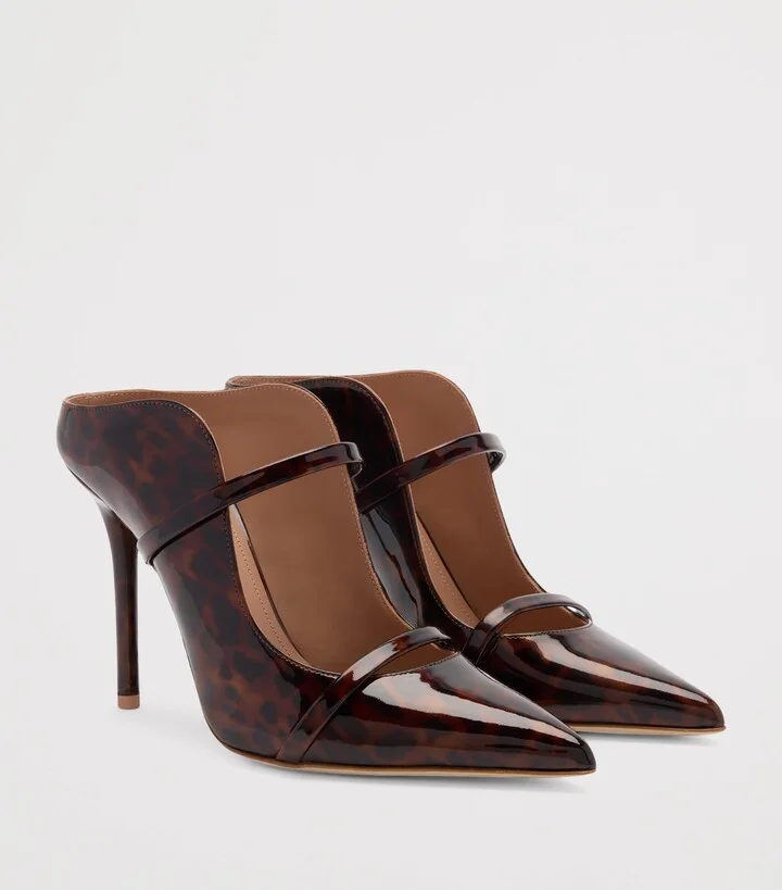 Malone Souliers Patent Leather Leopard Print Maureen Heeled Mules 100 - Image 3