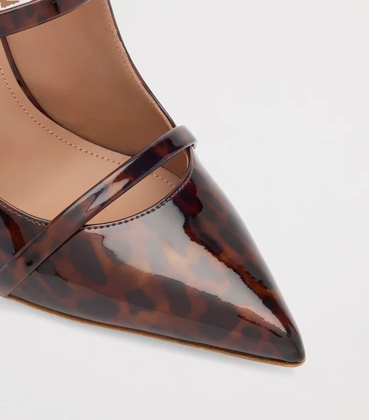 Malone Souliers Patent Leather Leopard Print Maureen Heeled Mules 100 - Image 5