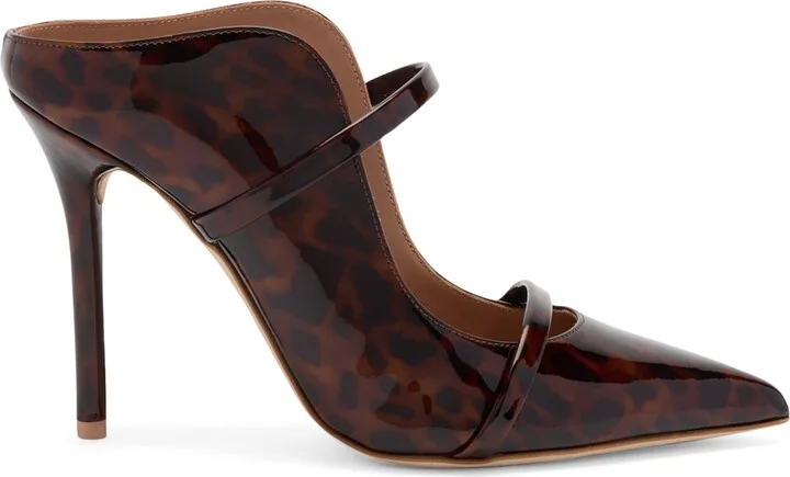 Malone Souliers Patent Leather Leopard Print Maureen Heeled Mules 100
