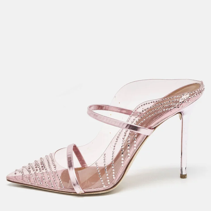 Malone Souliers Pink PVC Crystal Embellished Maureen Mules Size 40