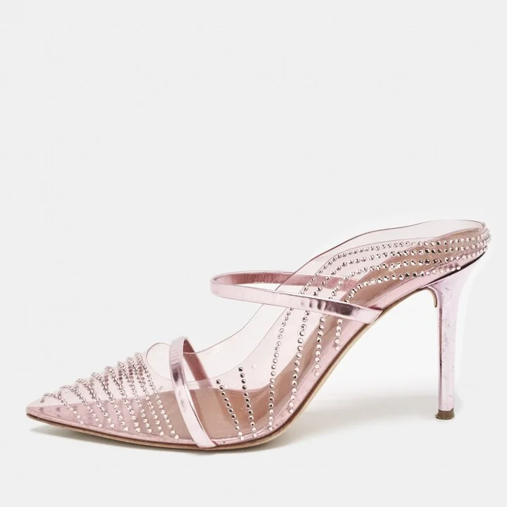 Malone Souliers Pink PVC Crystal Embellished Maureen Mules Size 40
