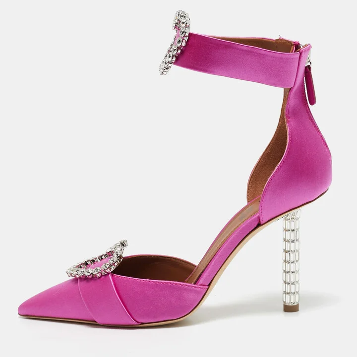 Malone Souliers Pink Satin Camille Ankle Strap Pumps Size 36