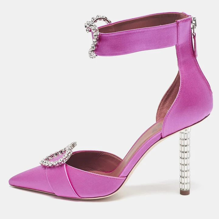 Malone Souliers Pink Satin Camille Ankle Strap Pumps Size 38