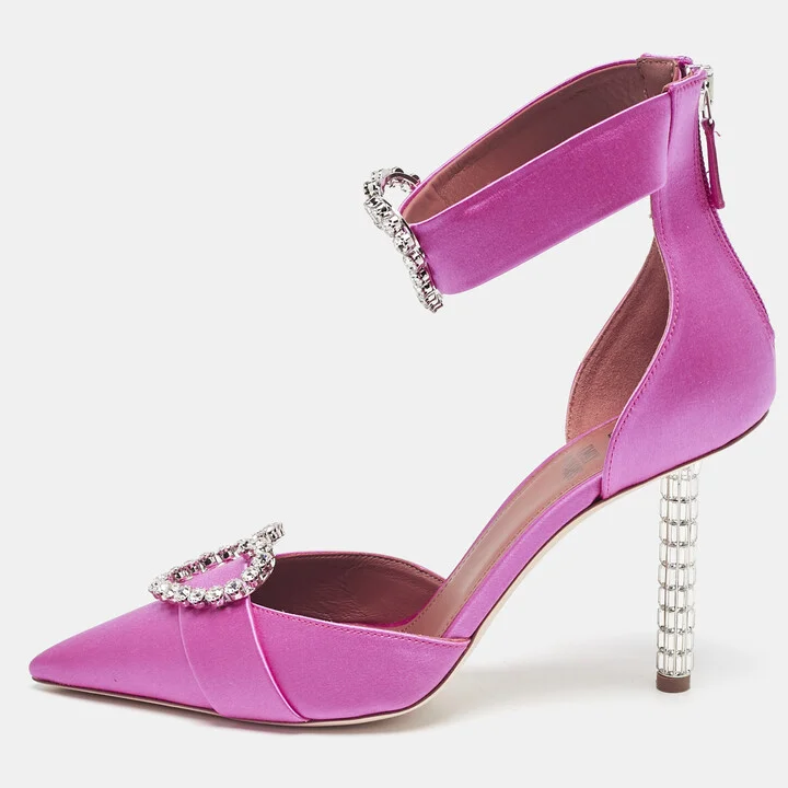 Malone Souliers Pink Satin Camille Ankle Strap Pumps Size 39