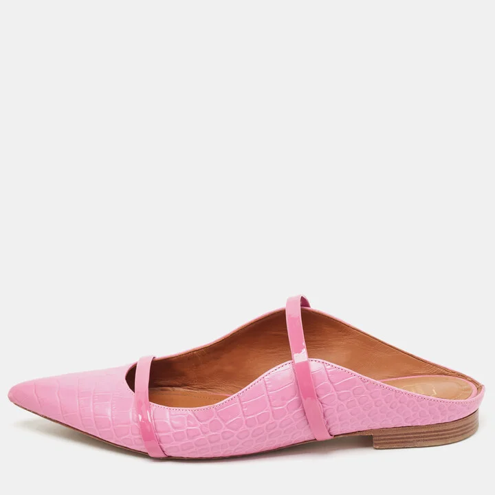 Malone Souliers Purple Embossed Crocodile Maureen Flat Mules Size 42