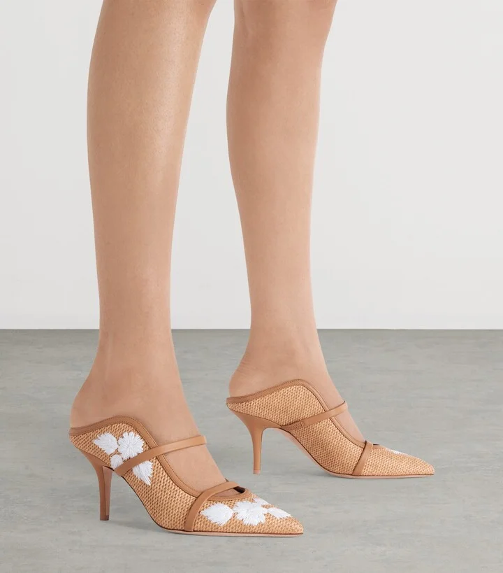 Malone Souliers Raffia Floral Maureen Mules 70 - Image 2