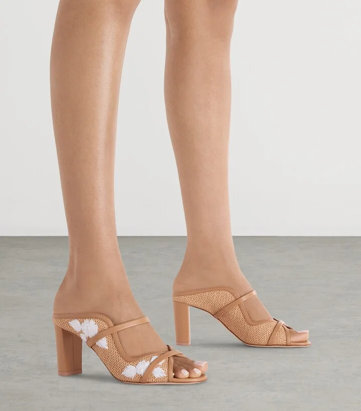 Malone Souliers Raffia-Leather Norah Heeled Sandals 70 - Image 2