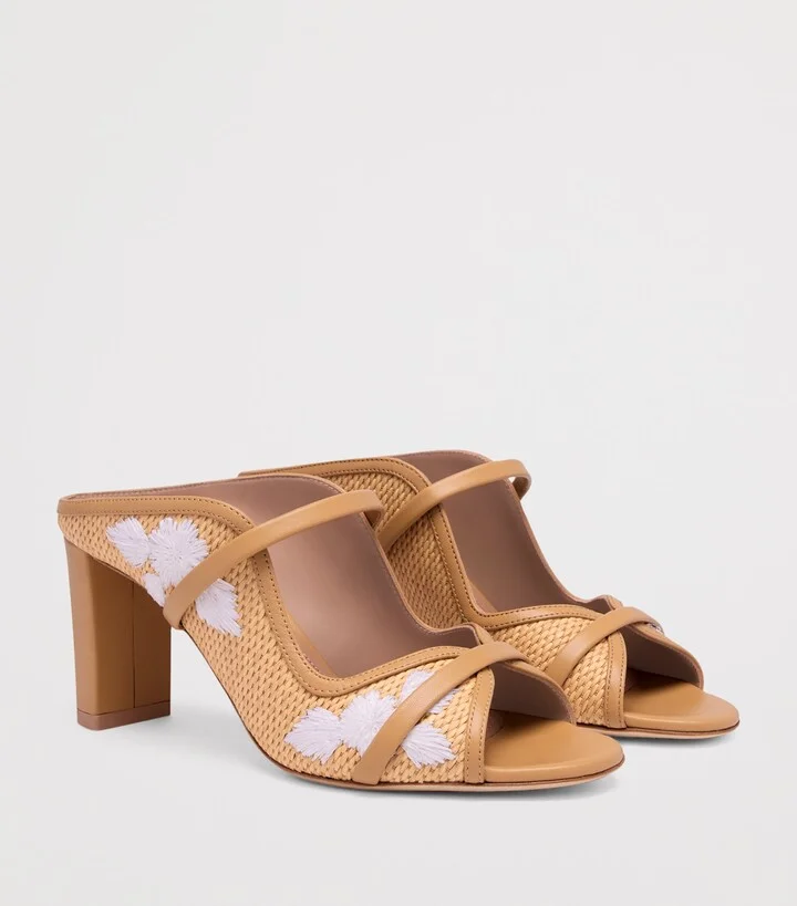 Malone Souliers Raffia-Leather Norah Heeled Sandals 70 - Image 3
