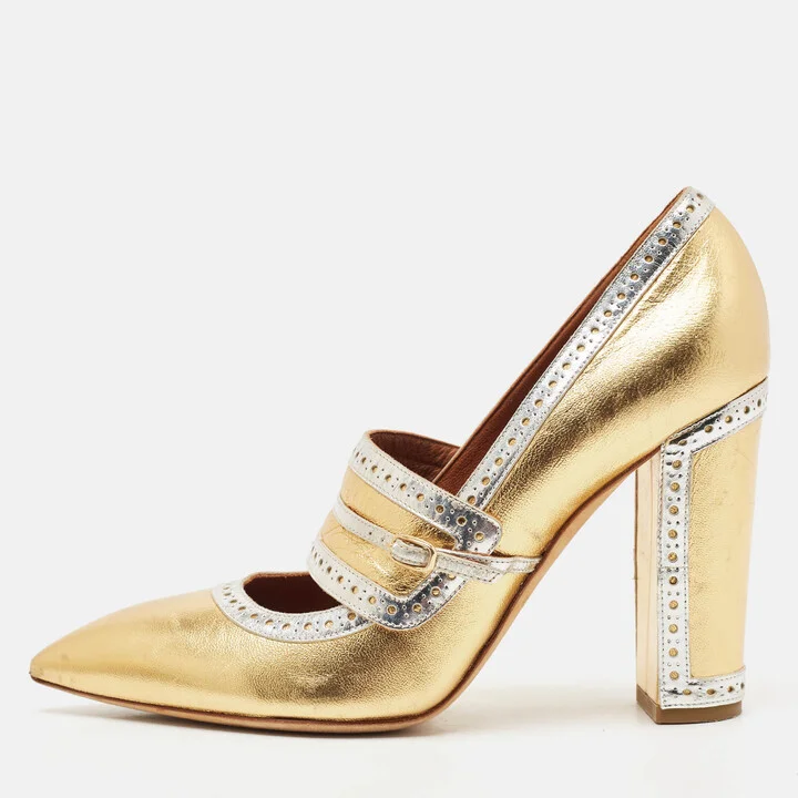 Malone Souliers Rose Gold/Silver Perforated Leather Ada Pumps Size 39.5