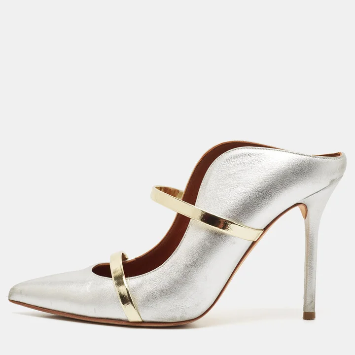 Malone Souliers Silver/Gold Leather Maureen Pointed Toe Mules Size 37