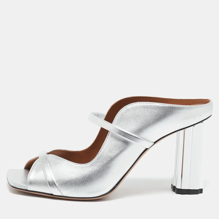 Malone Souliers Silver Leather Nara Slide Sandals Size 41.5