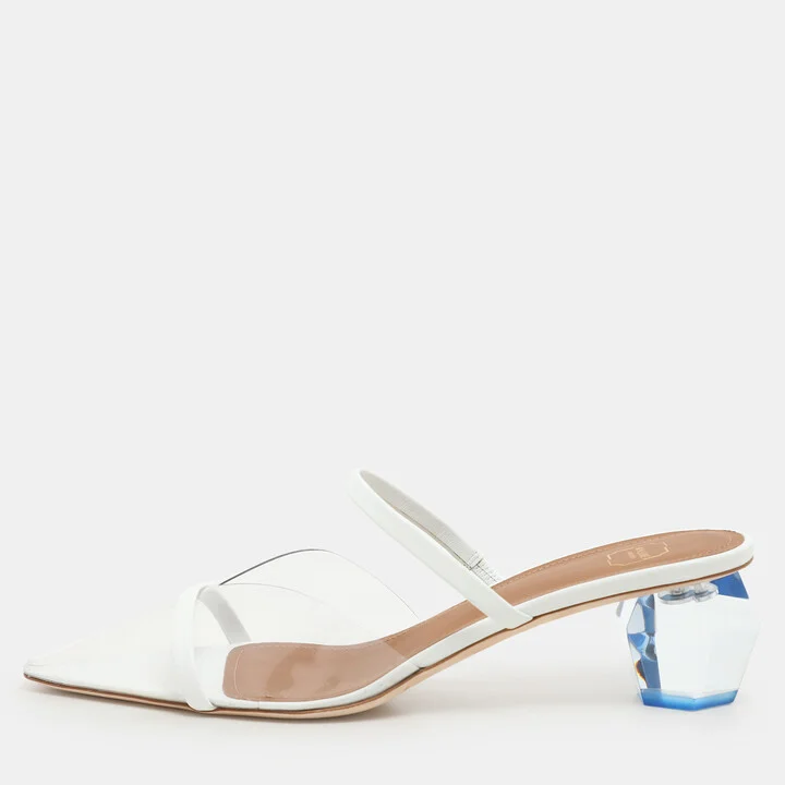 Malone Souliers Transparent/White Leather and PVC Lana Pumps Size 39