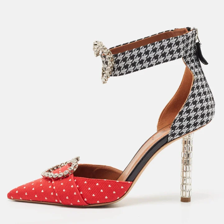 Malone Souliers Tricolor Canvas Camille Ankle Strap Pumps Size 38