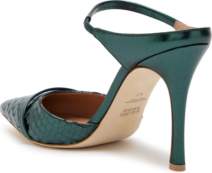 Malone Souliers Uma 90 Python-effect Metallic Leather Mules - Image 2