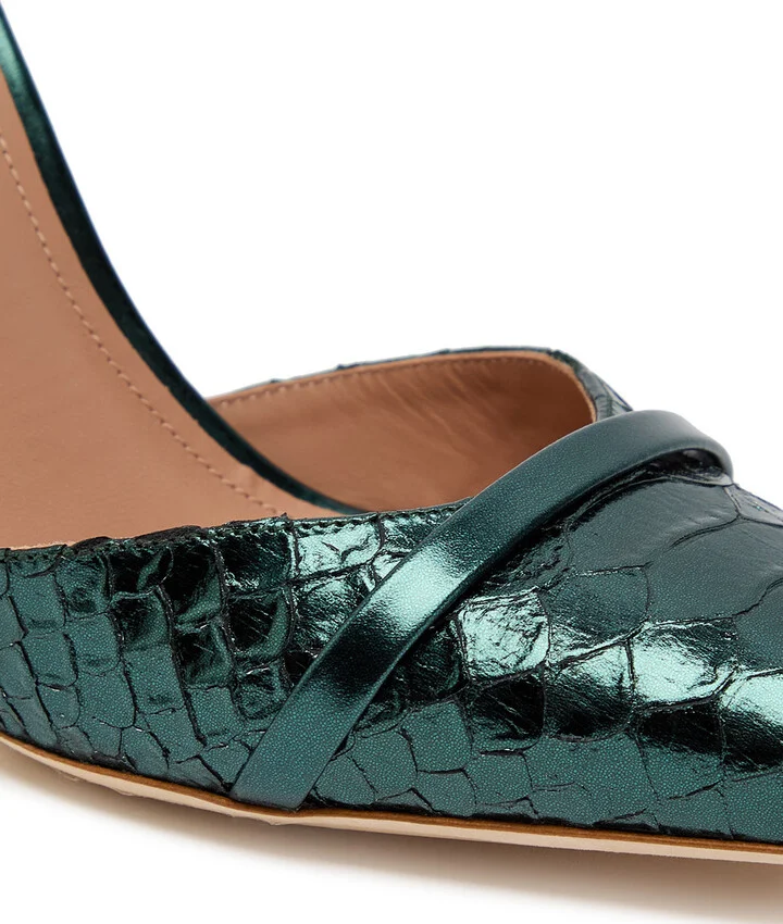 Malone Souliers Uma 90 Python-effect Metallic Leather Mules - Image 4