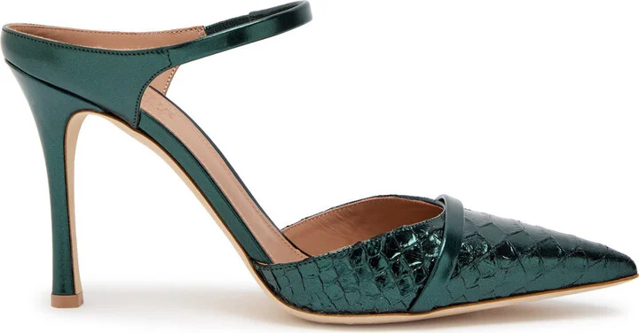 Malone Souliers Uma 90 Python-effect Metallic Leather Mules