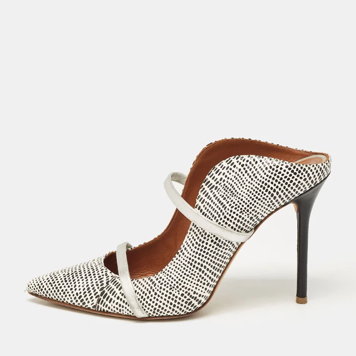 Malone Souliers White/Black Snakeskin Leather Maureen Mules Size 39
