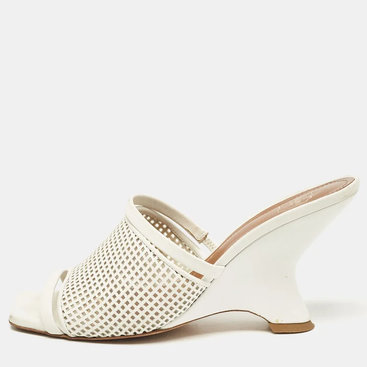Malone Souliers White Leather Demi Slide Sandals Size 37