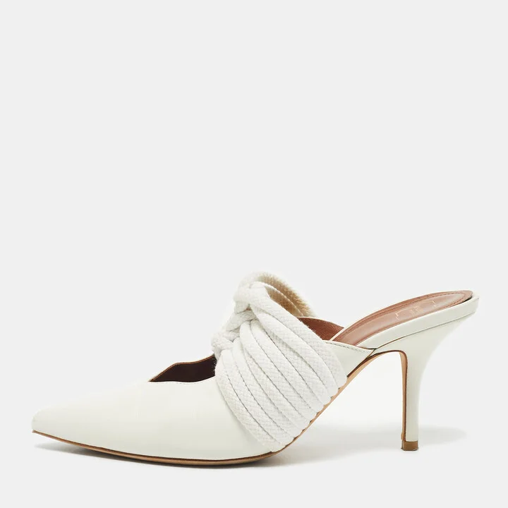 Malone Souliers White Leather Rope Mules Size 38