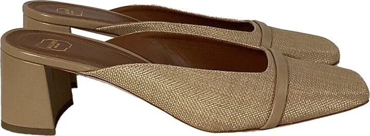 Malone Souliers Women's Raffia Carmen 45mm Square-Toe Mule (Authentic Pre-Loved)