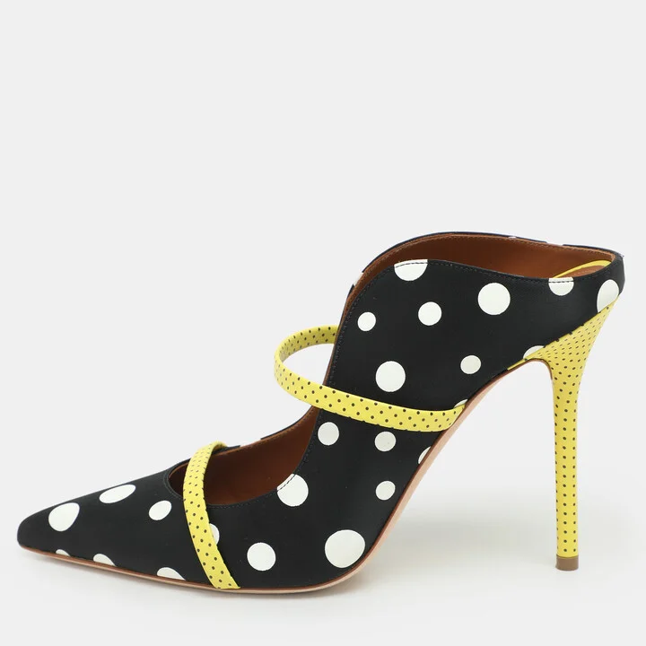 Malone Souliers x Emanuel Ungaro Black Polka Dots Nylon Maureen Pointed Toe Mules Size 38