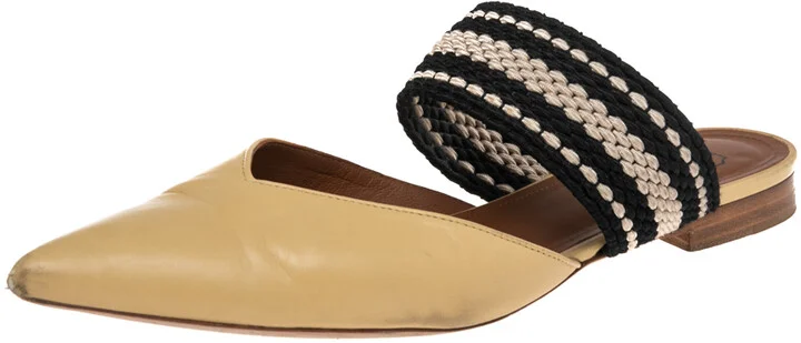 Malone Souliers Yellow/Black Leather And Canvas Hannah Roksanda Mule Sandals Size 38.5